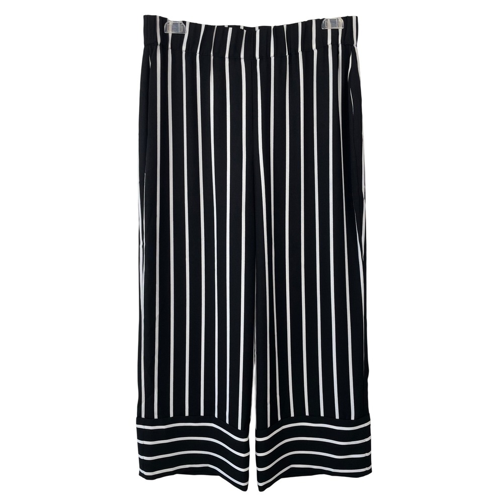 INC International Concepts Womens Medium Black White Striped Wide Leg Crop Pants